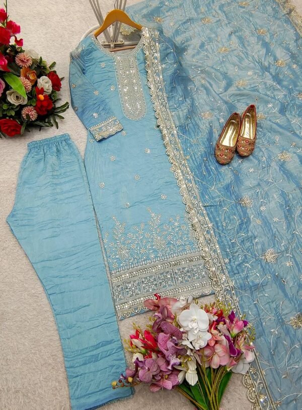 New Pure Gold Crush Top&Pent&Dupatta set