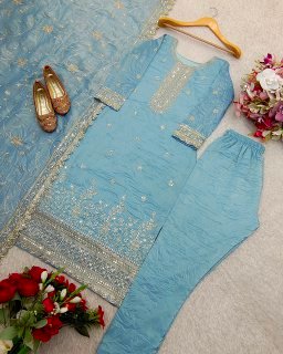 New Pure Gold Crush Top&Pent&Dupatta set