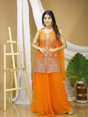Embroidered Georgette Sharara Suit With Sequence Embroidered