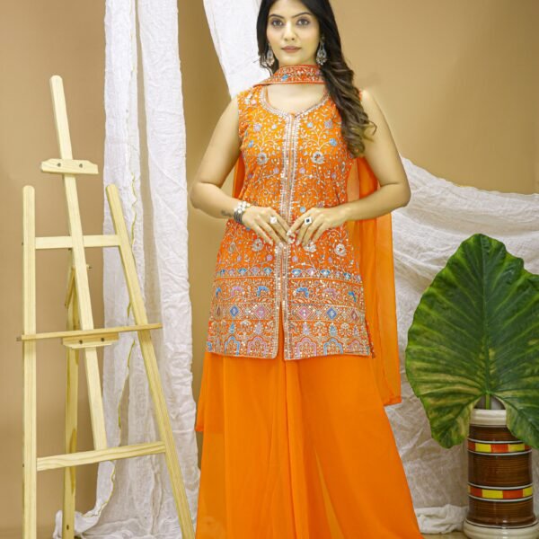 Embroidered Georgette Sharara Suit With Sequence Embroidered
