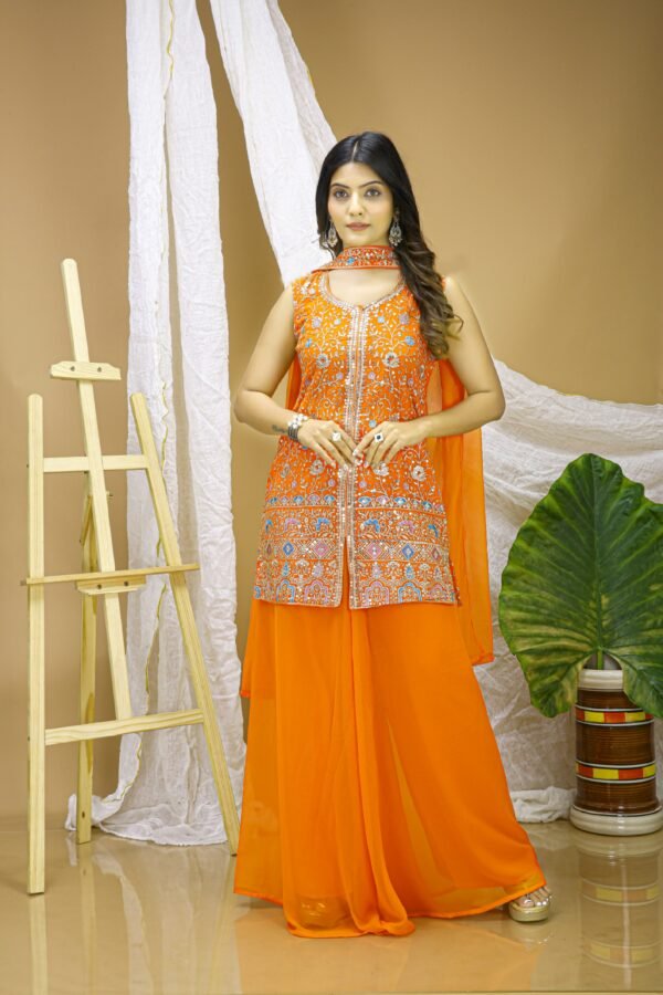 Embroidered Georgette Sharara Suit With Sequence Embroidered