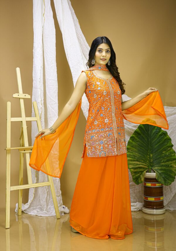 Embroidered Georgette Sharara Suit With Sequence Embroidered