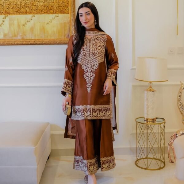  Đěsigner Party Wear Look Pur Chinon Silk Top & Palazzo With Dupatta set