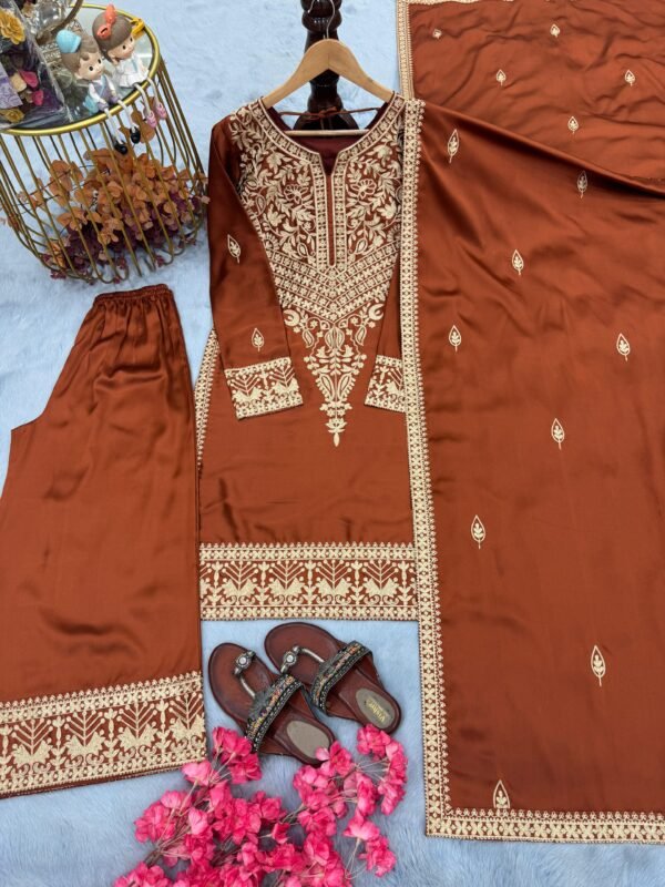  Đěsigner Party Wear Look Pur Chinon Silk Top & Palazzo With Dupatta set