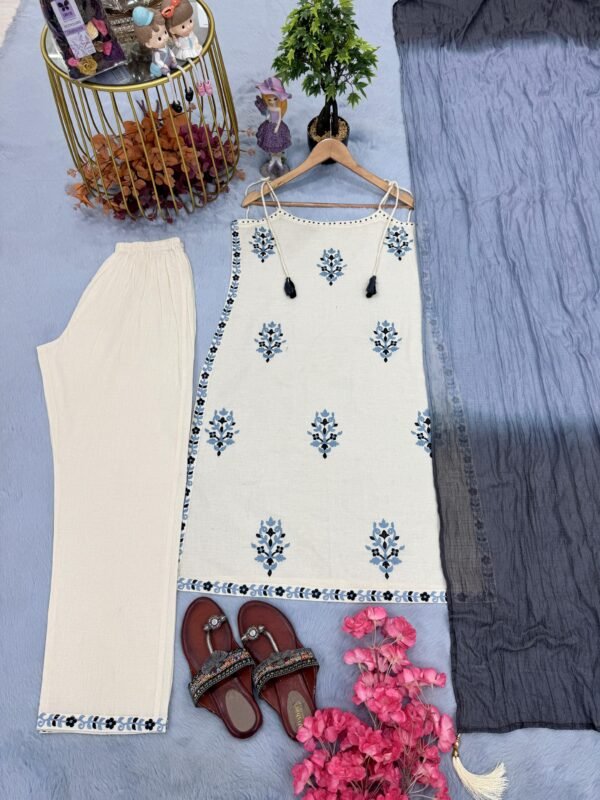 Đěsigner Traditional & Fashtivel & Office Wear Look Pur Kora Khadi Cotton Spaghetti Top & Pant With Dupatta set